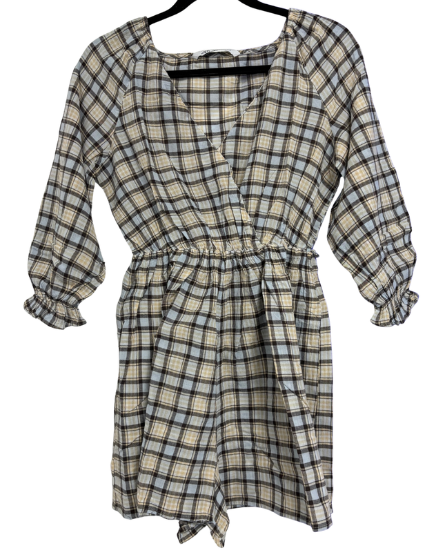 Zara Plaid V-Neck Long Sleeve Romper