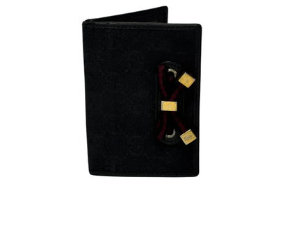 Gucci Black GG Monogram Canvas Ribbon Detail Card Holder