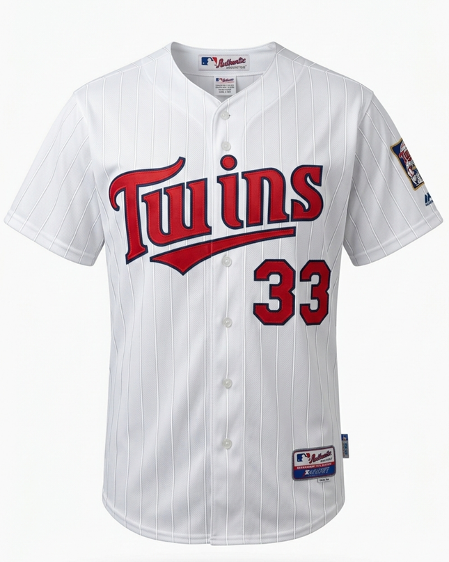 Majestic White Minnesota Twins Justin Morneau #33 Pinstripe Baseball Jersey