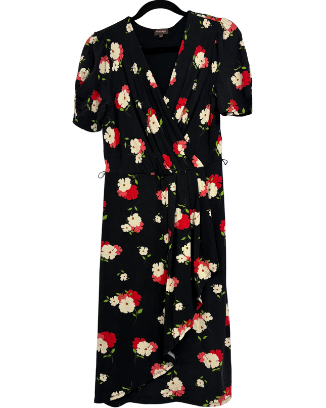 Phase Eight Black Floral Wrap Midi Dress