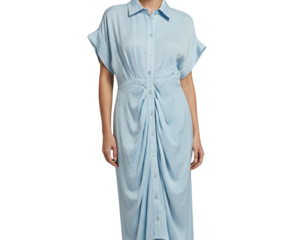 Steve Madden Light Blue Ruched Midi Shirt Dress