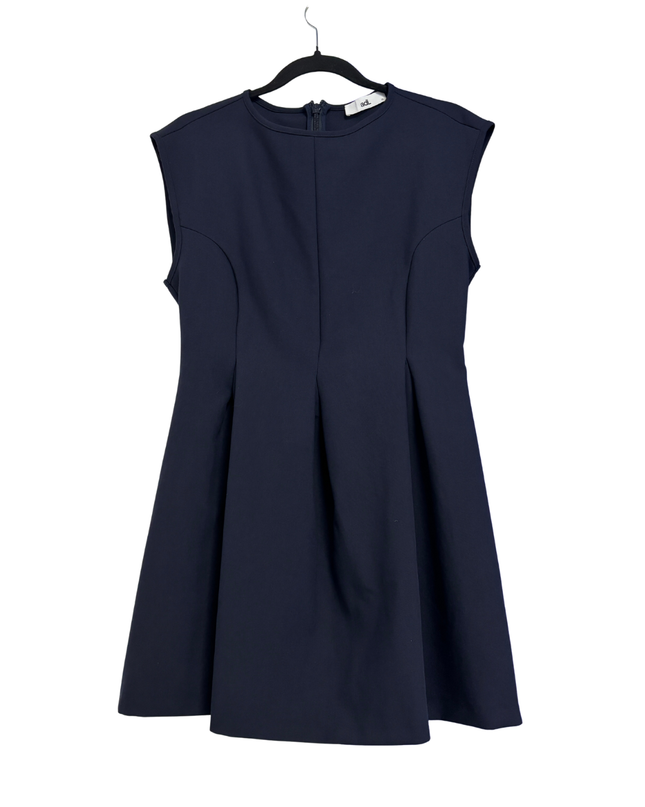 Adl Navy Blue Sleeveless Fit and Flare Pleated Mini Dress