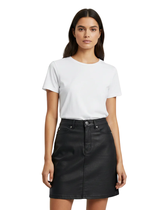 New Look Black Coated Denim Mini Skirt