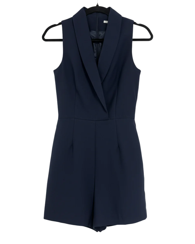 H&M Navy Blue Sleeveless Shawl Collar Romper