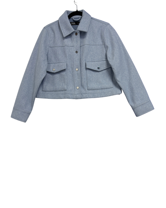 Zara Light Blue Cropped Textured Jacket