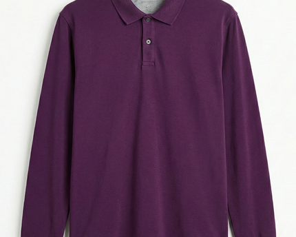 M&S Purple Long Sleeve Cotton Polo Shirt