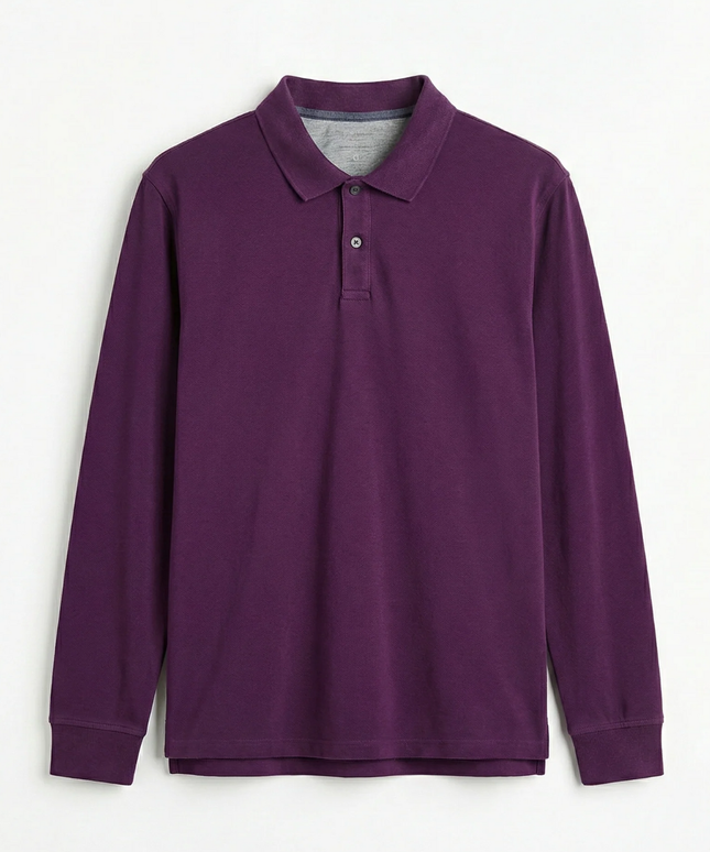 M&S Purple Long Sleeve Cotton Polo Shirt