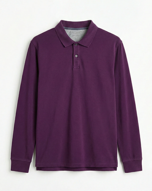 M&S Purple Long Sleeve Cotton Polo Shirt