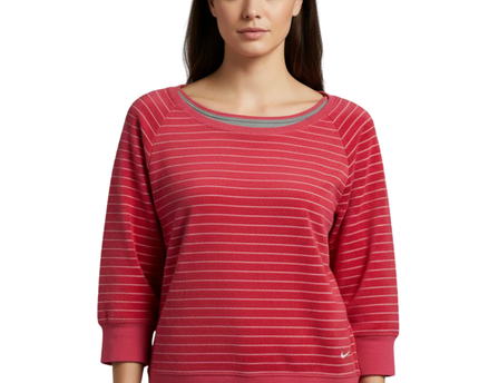 Nike Pink Striped Terry Cloth Wide Neck Top