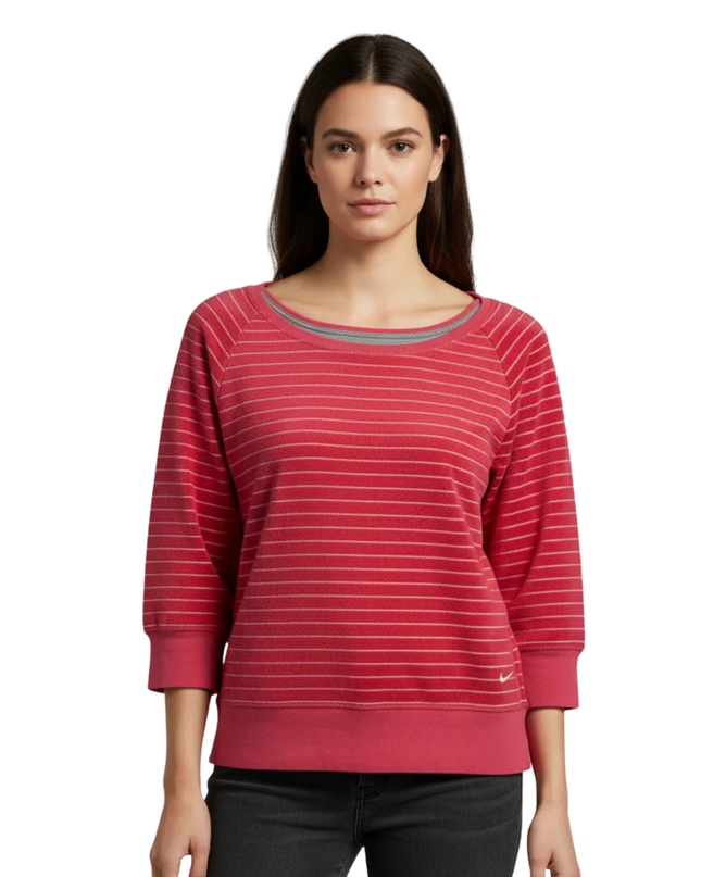Nike Pink Striped Terry Cloth Wide Neck Top