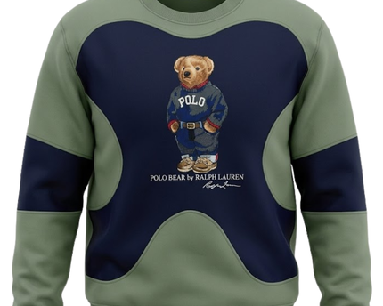 Reworked  Polo Ralph Lauren Green Polo Bear Color-Block Sweatshirt