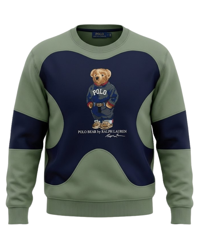 Reworked  Polo Ralph Lauren Green Polo Bear Color-Block Sweatshirt