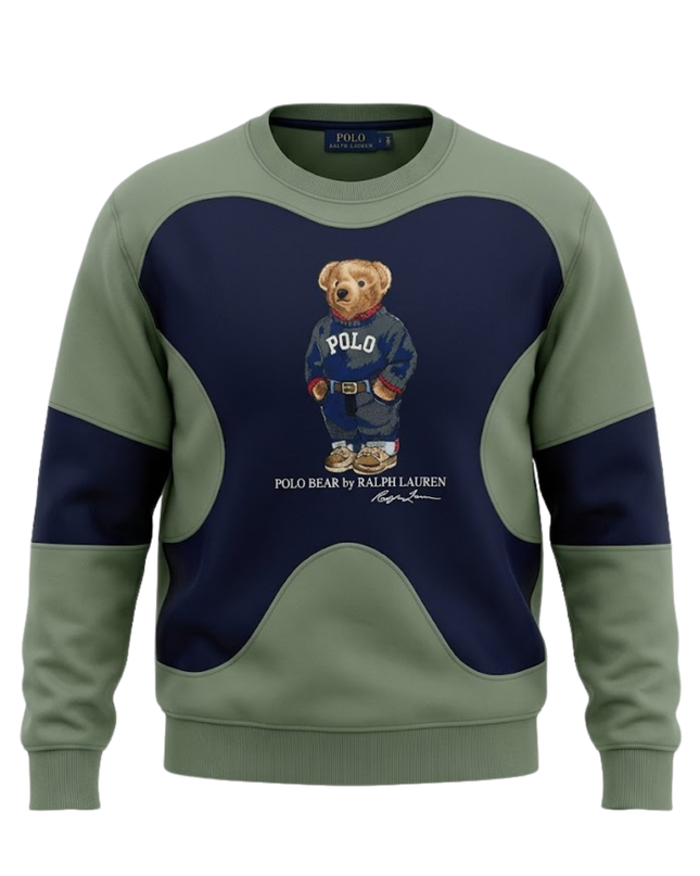 Reworked  Polo Ralph Lauren Green Polo Bear Color-Block Sweatshirt