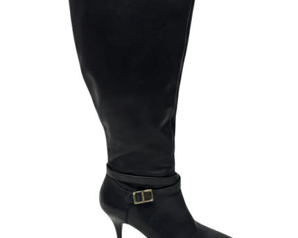 Vince Camuto Black Leather Pointed-Toe Heeled Boots