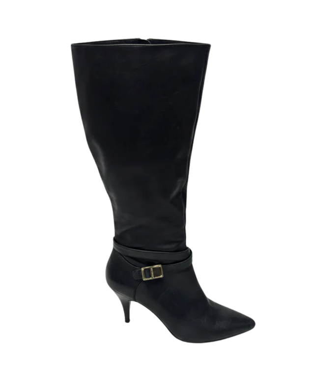 Vince Camuto Black Leather Pointed-Toe Heeled Boots