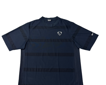 Vintage Nike Navy Blue Striped Mesh-Panel Sports T-Shirt