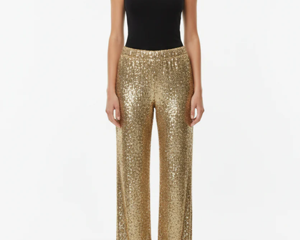 C-THROU Gold Sequin Side Stripe Wide Leg Pants