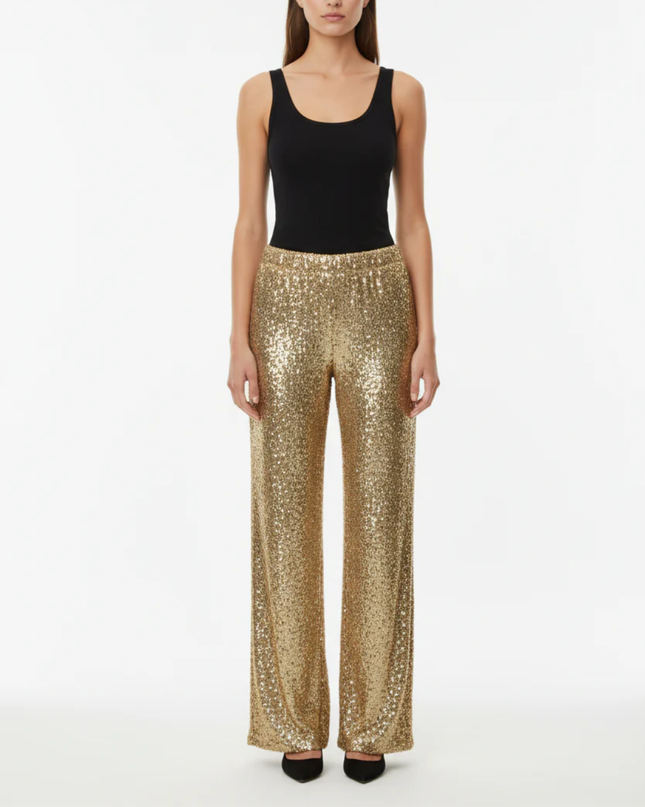 C-THROU Gold Sequin Side Stripe Wide Leg Pants