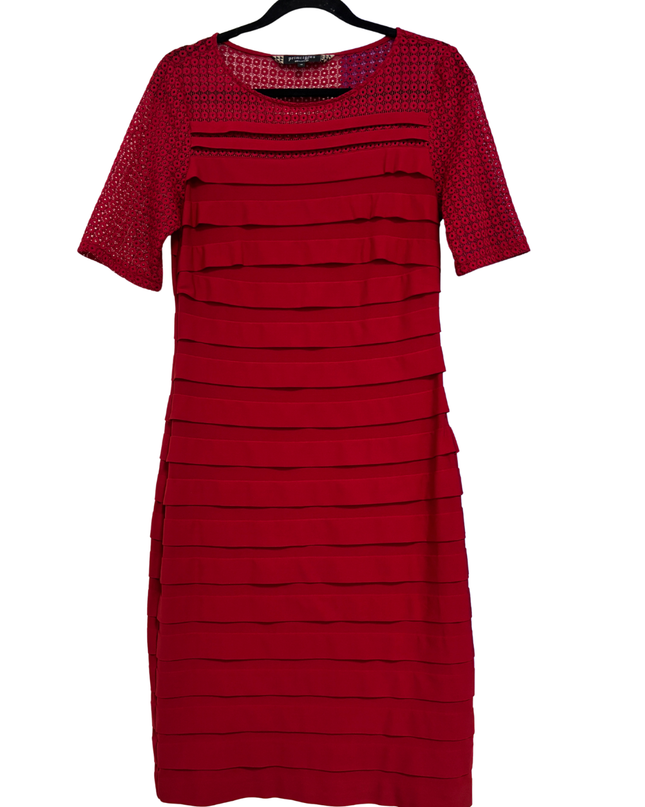 Principles by Ben de Lisi Red Tiered Lace Sleeve Midi Dress