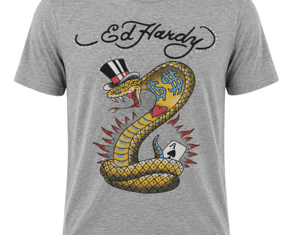 Ed Hardy Grey Snake and Ace Graphic Tee