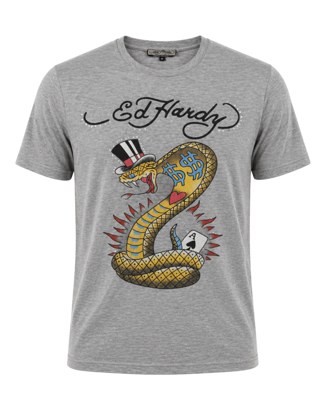 Ed Hardy Grey Snake and Ace Graphic Tee