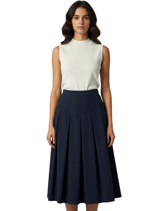 Koton Navy Blue Pleated Midi Skirt