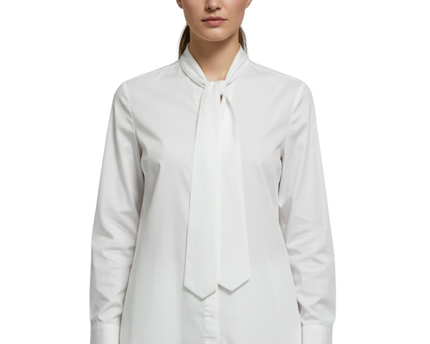 Sinsay White Long Sleeve Pussybow Neck Tie Blouse