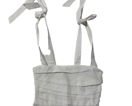 Zoie White Pleated Tie-Shoulder Crop Top