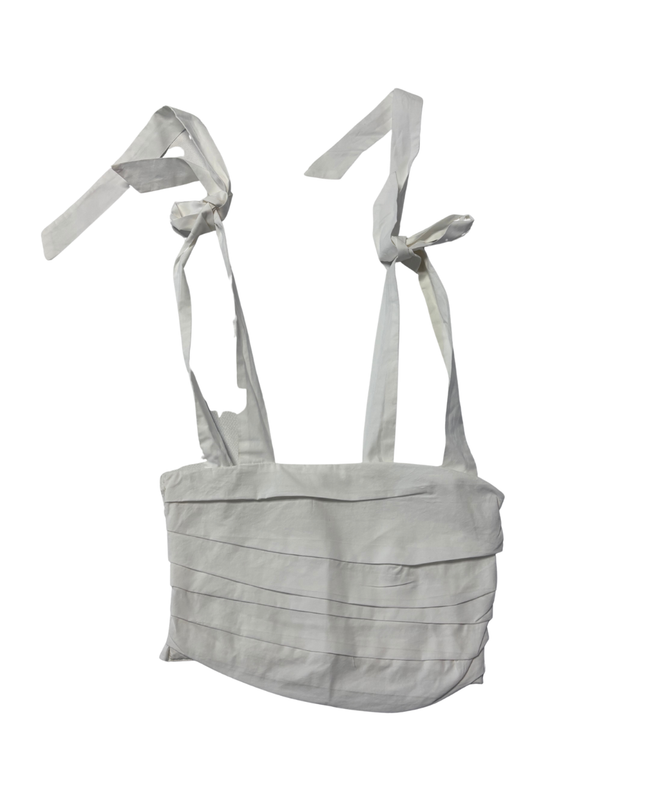 Zoie White Pleated Tie-Shoulder Crop Top