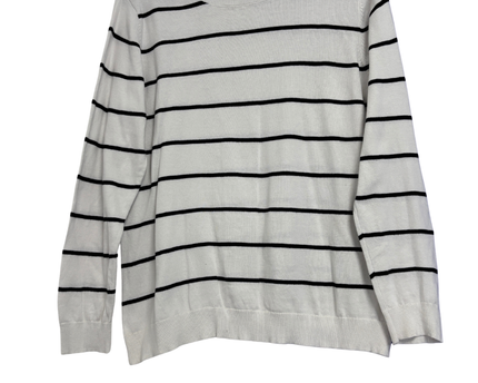 Calvin Klein White and Black Striped Crewneck Sweater