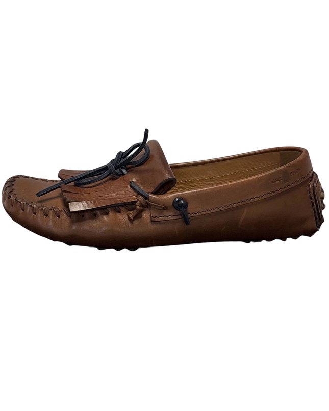 Car Shoe Tan Fringed Driving Loafers W/Box