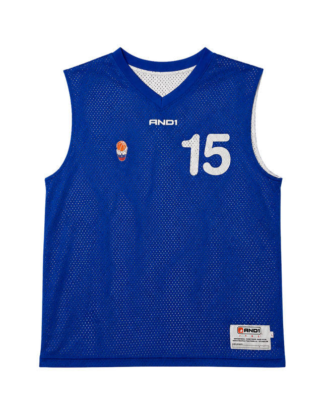 AND1 Blue Reversible Mesh Basketball Jersey Number 15