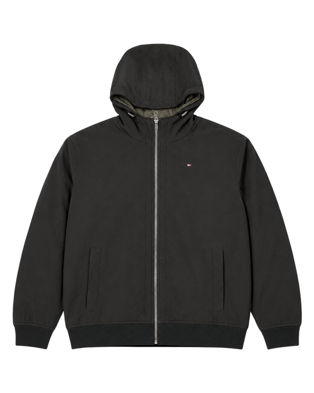 Tommy Hilfiger Black Hooded Full-Zip Bomber Jacket