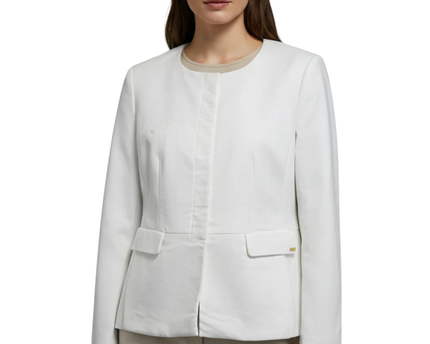 Calvin Klein White Collarless Peplum Blazer