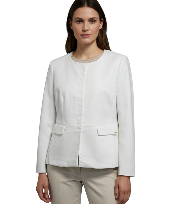 Calvin Klein White Collarless Peplum Blazer