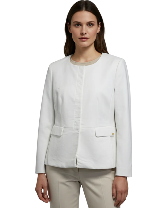 Calvin Klein White Collarless Peplum Blazer