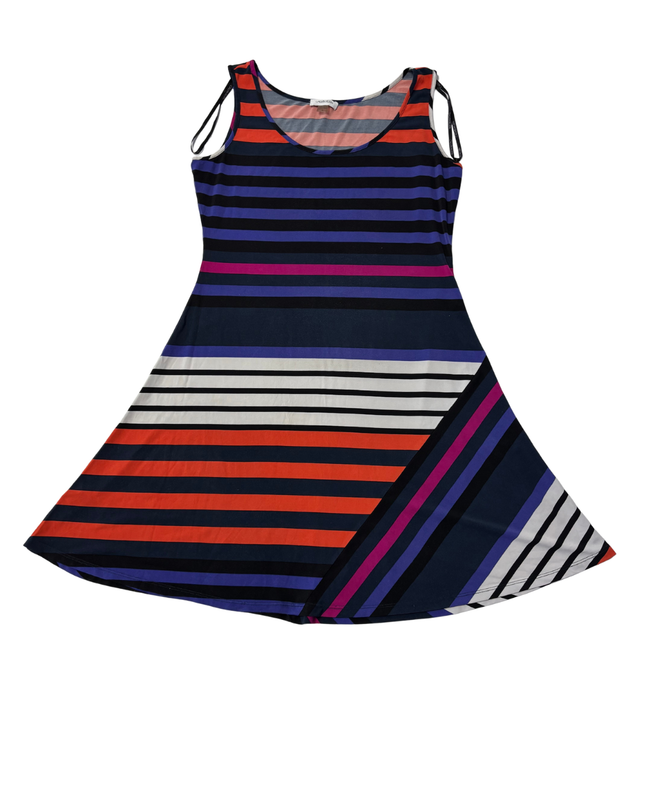 Calvin Klein Multi-color Striped A-Line Sleeveless Dress