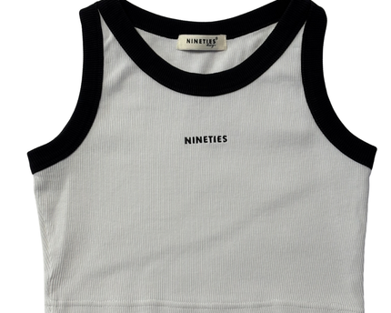 Nineties White Contrast Trim Ribbed Crop Top