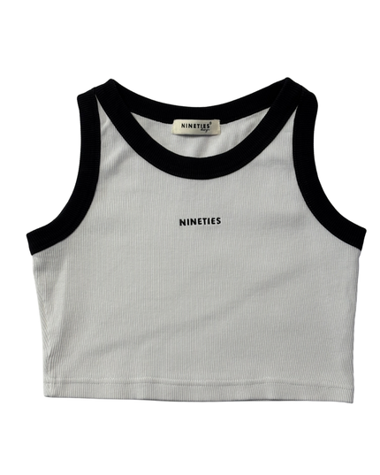 Nineties White Contrast Trim Ribbed Crop Top