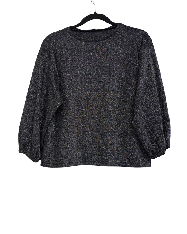 Zara Trafaluc Black Metallic Shimmer Long Sleeve Top