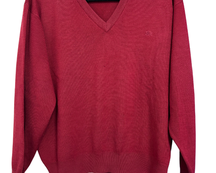 Burberry London Red V-Neck Wool Knit Sweater