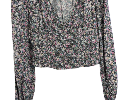 Wild Fable Multicolor Floral V-Neck Ruched Long Sleeve Top