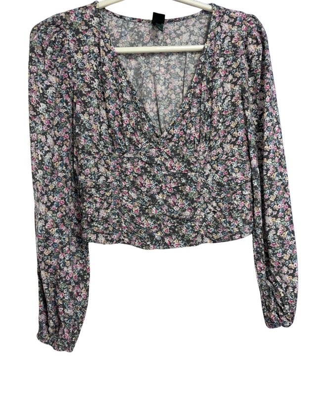 Wild Fable Multicolor Floral V-Neck Ruched Long Sleeve Top