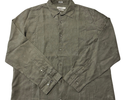 Calvin Klein Olive Modern Fit 100% Linen Button-Down Shirt
