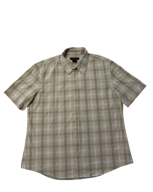 Calvin Klein Beige Plaid Short Sleeve Men's Shirt
