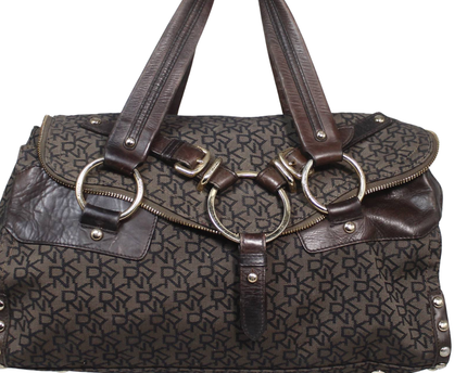 DKNY Brown Monogram Canvas and Leather Satchel Bag