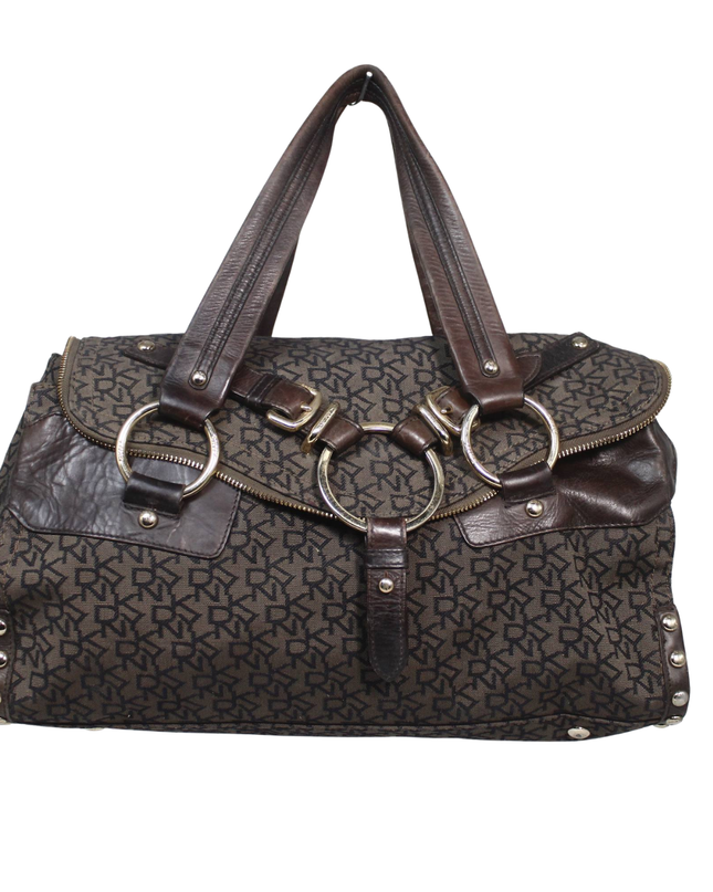 DKNY Brown Monogram Canvas and Leather Satchel Bag