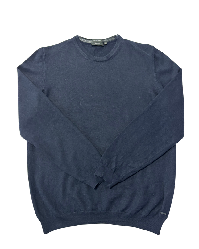 Boss Dark Blue Extra Fine Merino Wool Slim Fit Sweater