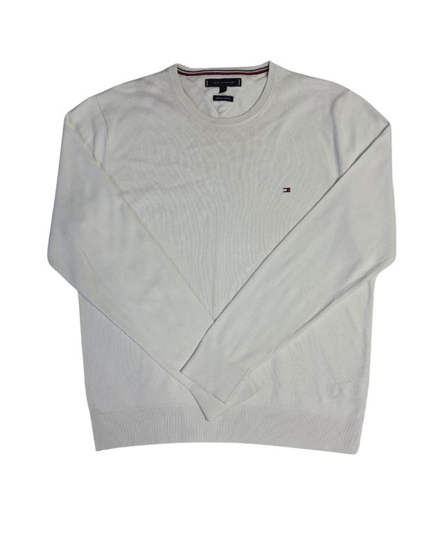 Tommy Hilfiger Men's White Premium Cotton Crewneck Sweater