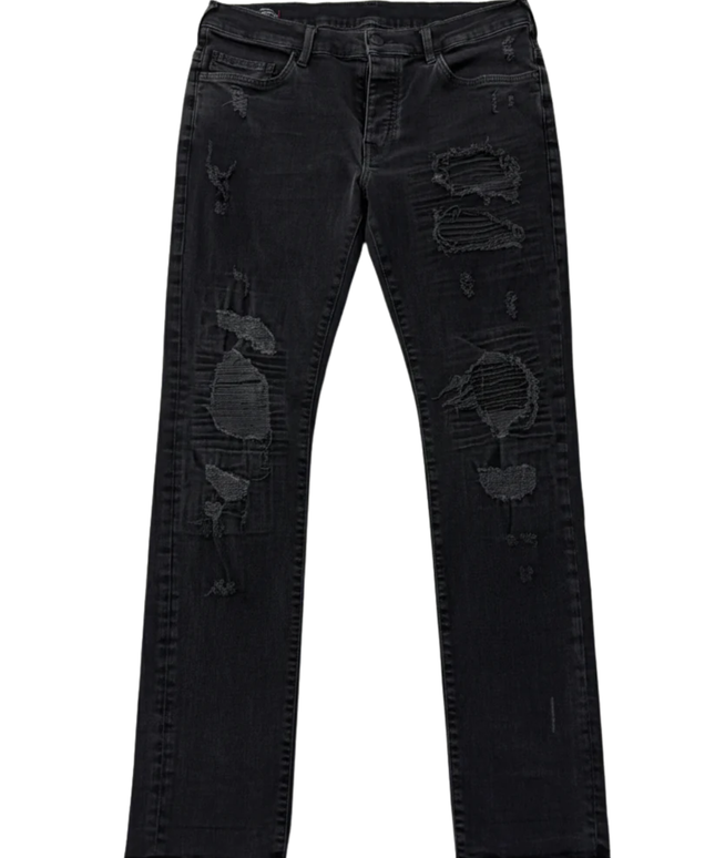 True Religion Black Rocco Relaxed Skinny Distressed Jeans